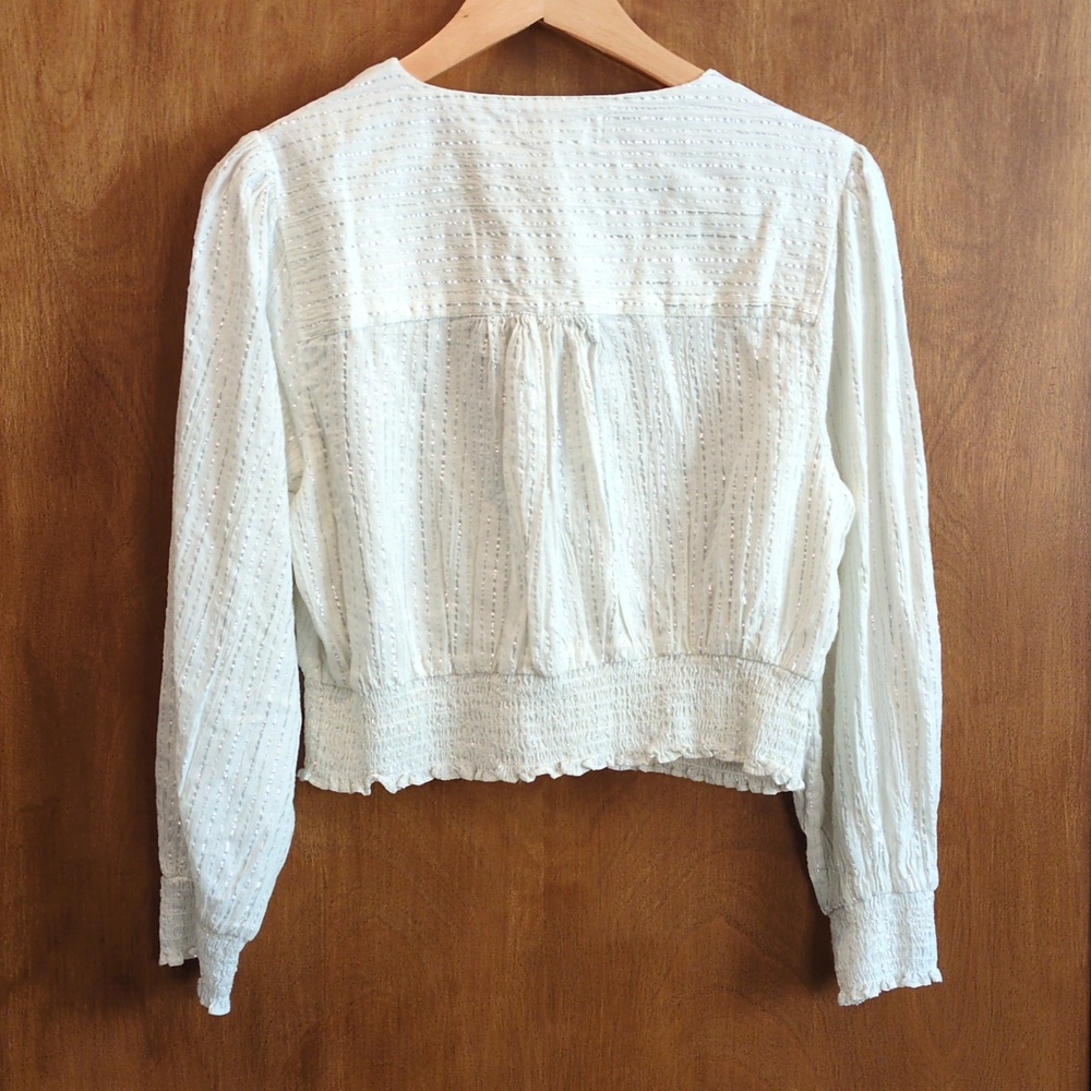 Boden Lurex Smocked Crop Top In Ivory Size 12 - Picture 6 of 10